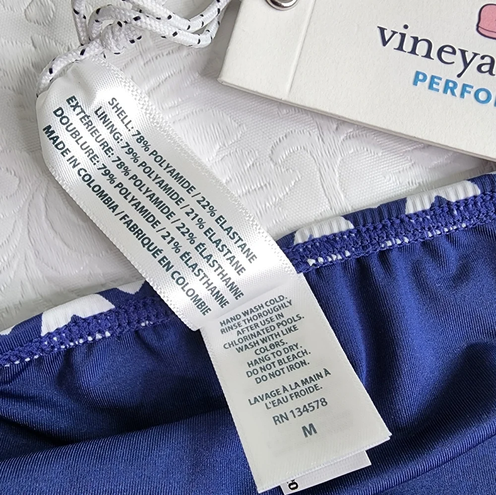 Vineyard Vines Stingray Smocked Bikini Bottom Deep Blue & White Size Medium NWT
